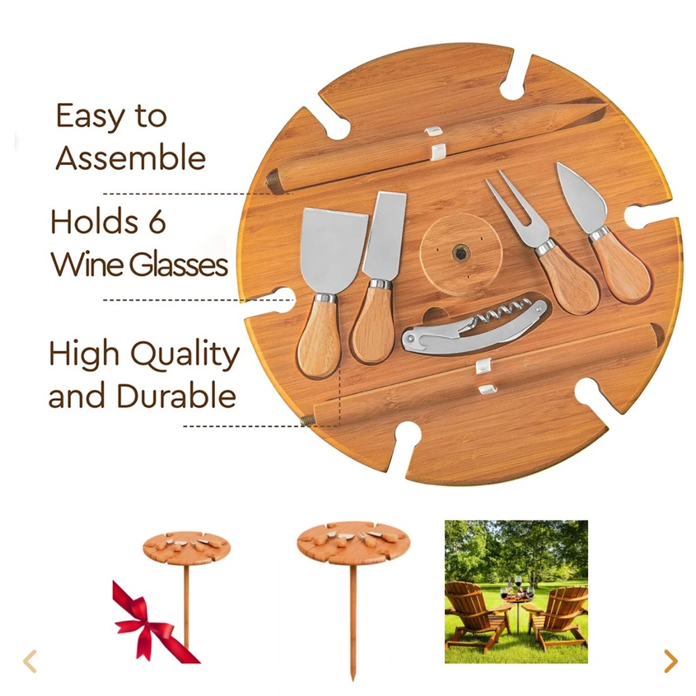 Bamboo Outdoor Picnic Wine Table Holder w/Cutlery Cheese Set portable